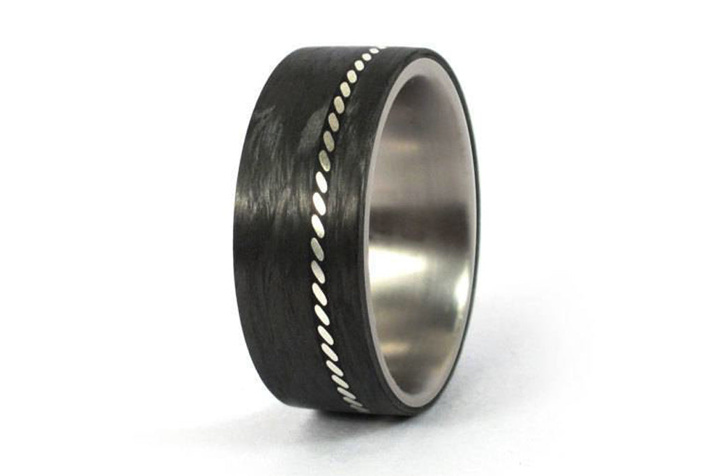 Anillo de Titanio y Fibra de Carbono con trenza de Plata (01601_8N)