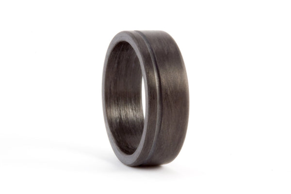 Set of two carbon fiber round wedding bands. Unique and modern black rings. (00147) - Rosler Rings