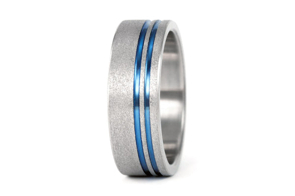 Anillo Titanio arenado líneas azules (00010_7N)
