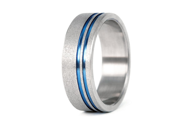 Anillo Titanio arenado líneas azules (00010_7N)