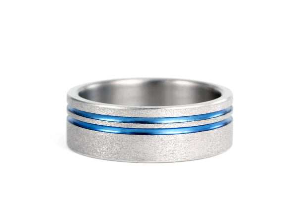 Anillo Titanio arenado líneas azules (00010_7N)