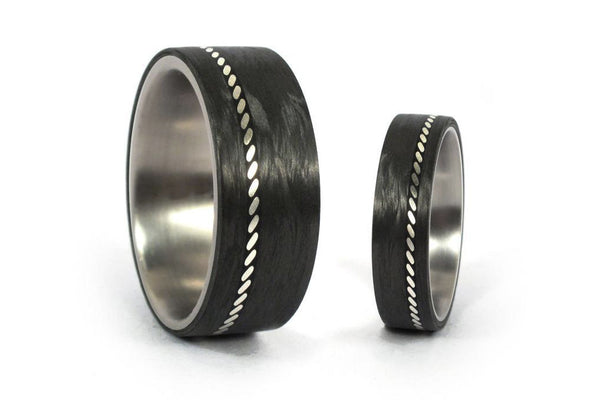 Set alianzas de Titanio y Fibra de Carbono con trenza de Plata (01601_6N8N)