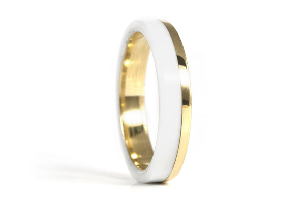 Anillo de Oro 18K amarillo y Corian blanco (00411_4N)