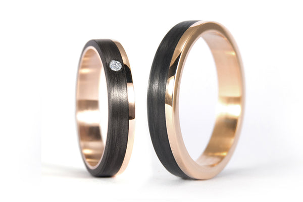 Set de alianzas Oro rosa 18K y Fibra de Carbono con diamante (00444_4D4N)