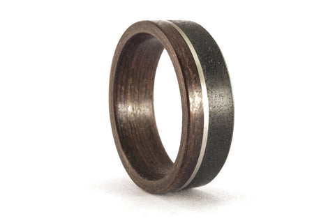 Anillo de Concreto negro, Wengue y Plata (00906_7N)