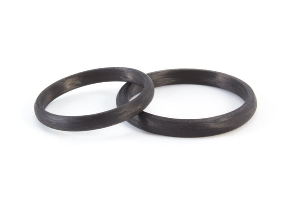 Set of two carbon fiber round wedding bands. Unique and modern black rings. (00145) - Rosler Rings